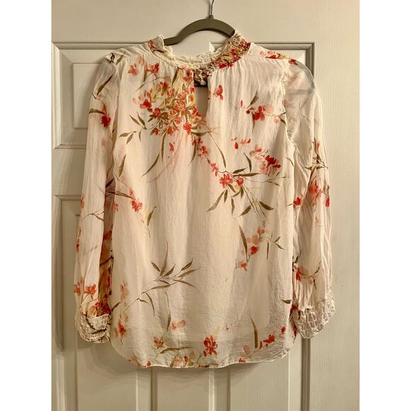 Elena Baldi 100% Silk Floral Ruffle Neck Blouse Mock Nock - size S - Picture 2 of 4